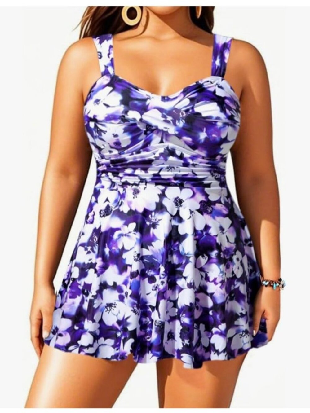 Aqua Eve Womens Plus Size 16 Two-Piece Tankini Swim Dress Boy Shorts Floral
